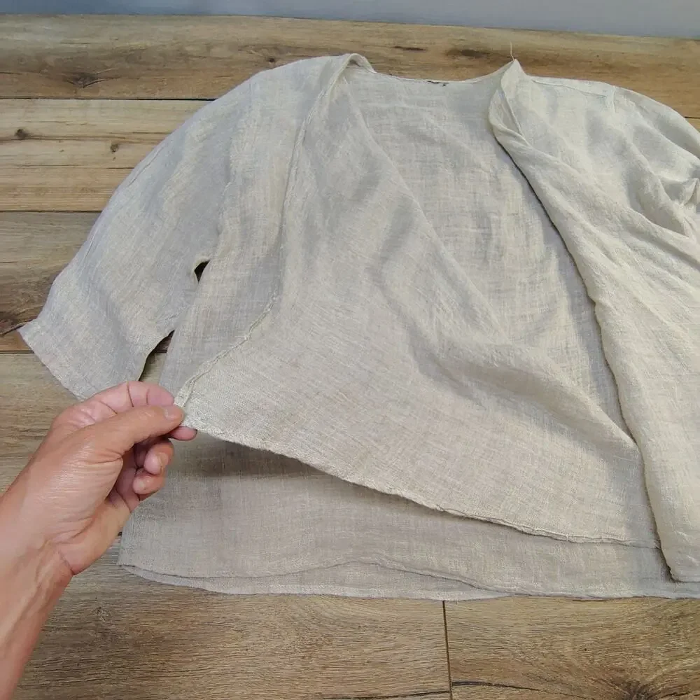 Pure Linen Gauze Kimono Cardigan Duster Wrap Coastal Grandmother Shrug Large